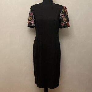 Vintage Nah Nah black sheath dress with sequin floral shirt sleeves
